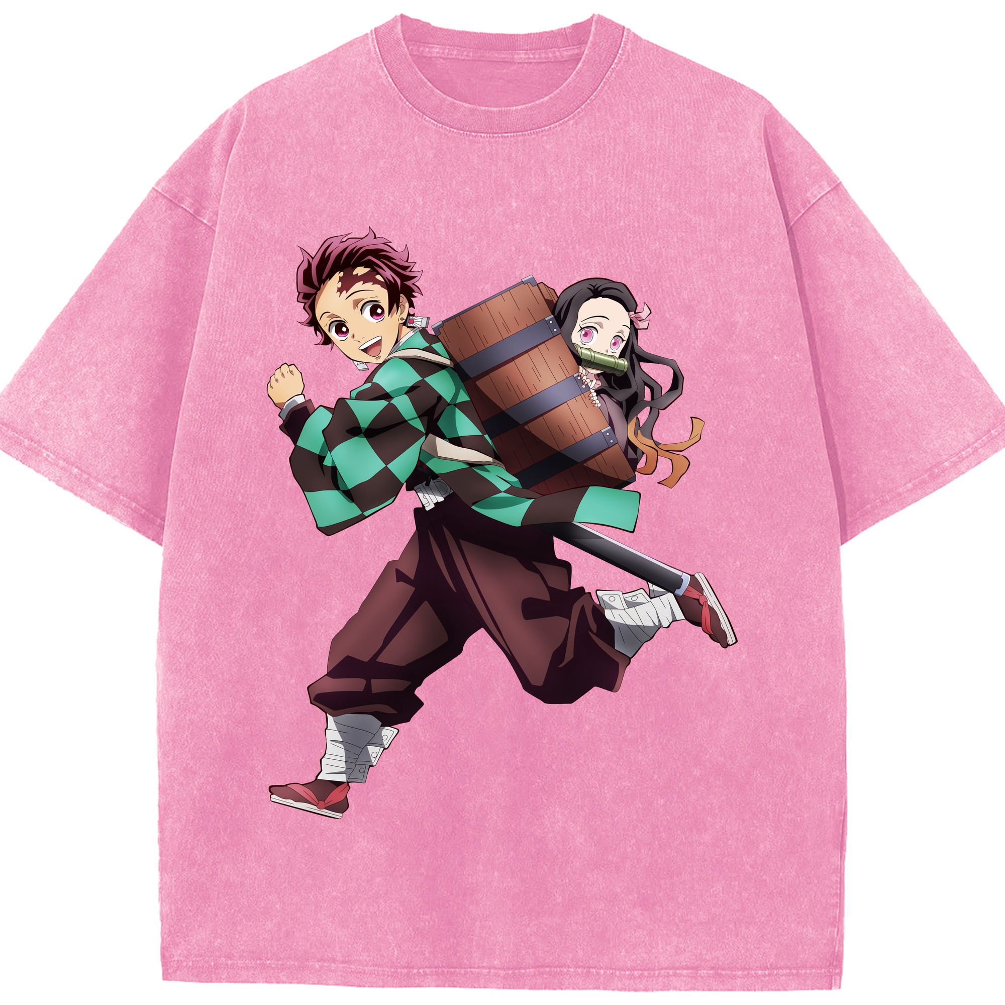 （画像用） 鬼滅の刃 竈門 炭治郎／かまど たんじろう Kamado Tanjirou 綿100% ヴィンテージ風 半袖Tシャツ（フロントプリント）